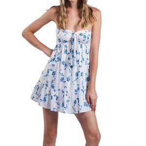 NEW SKY TO MOON strapless wildflower dress in blue